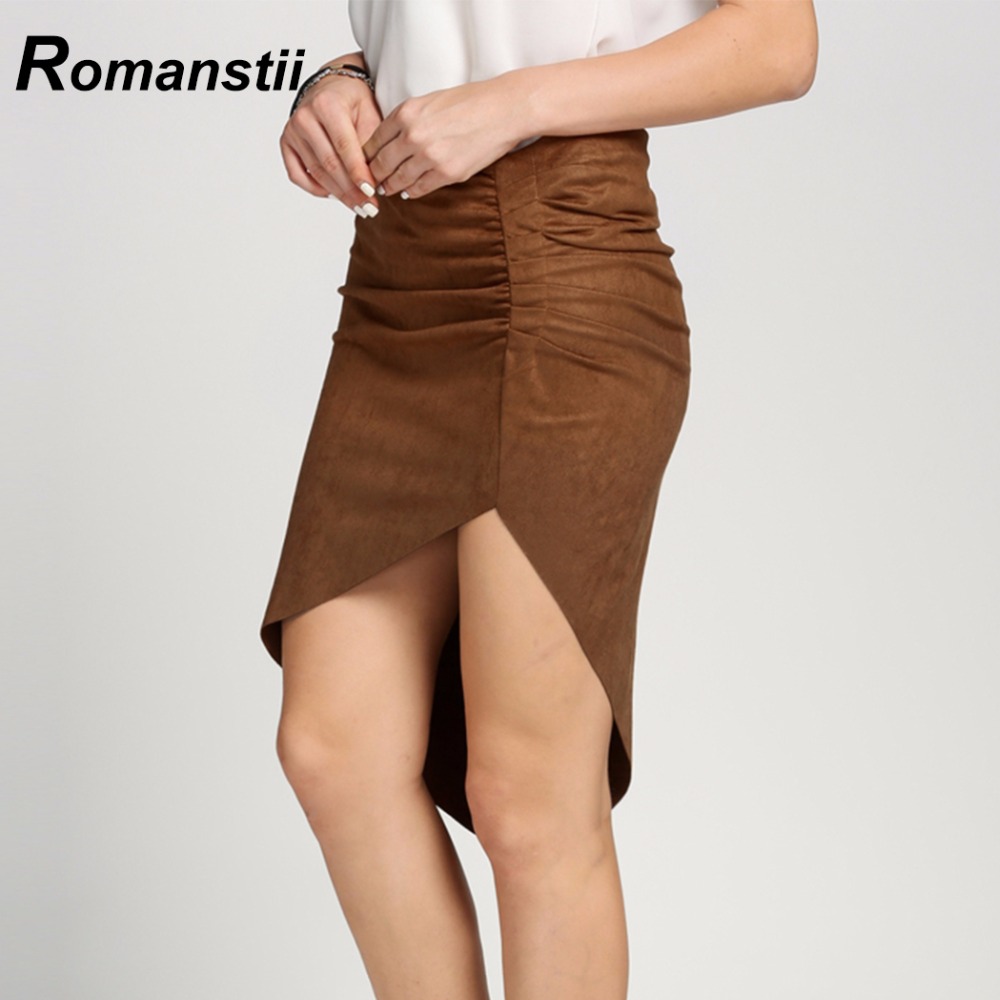 Elegant Sexy Summer Vintage Pleat Suede Bandage Bodycon Wrap Women Skirts Female Retro Irregular Hem High