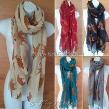 FOX Print Scarf Celebrity Casual Fashion Scarves Large Shawl Brown Animal Wrap