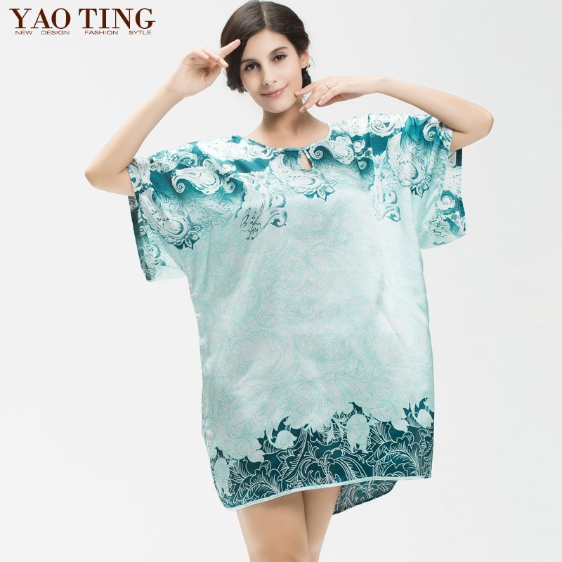 2015-Palace-national-style-plus-size-Ladies-Loose-pajamas-cosy-Printed-sleepwear-Satin-silk-nightgowns-sleepshirts (4)