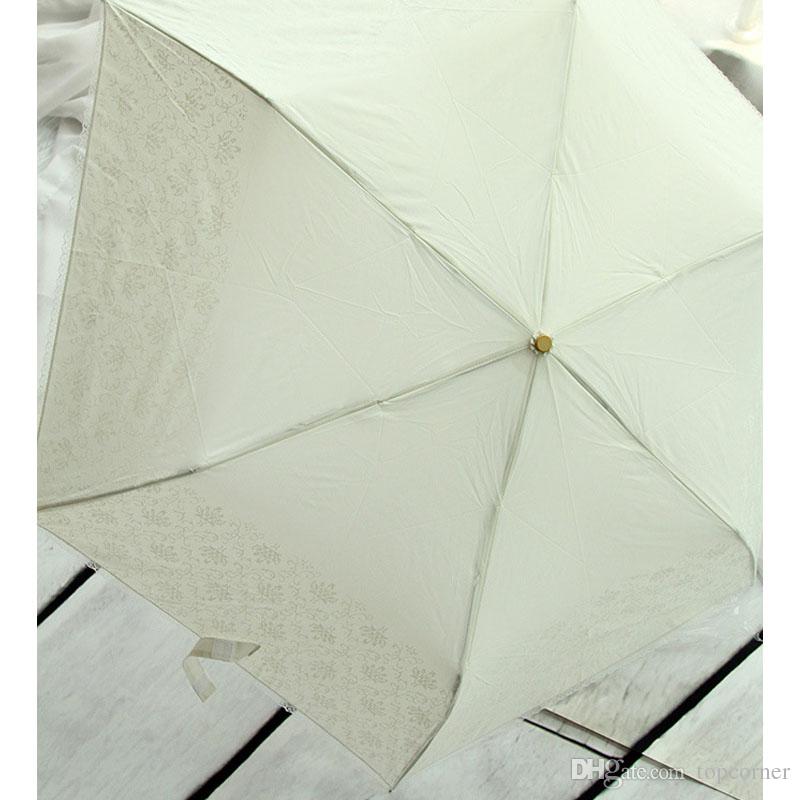  6pcs/lot Folding Waterproof Anti UV Umbrellas Curved Handle Style Sun Protection Parasols Women