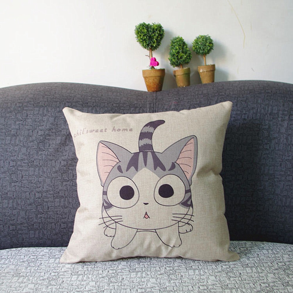 Wholesale Cartoon Animal Cat Paterns Linen Pillow Cases Print Cute