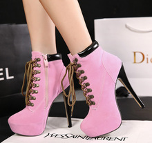 2015 New Women Thin High Heel Almond Toe Pumps Lace Up Fine Cross Strap Ankle Boots SIZE 35-40