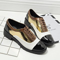 British style thick bottom Women Shoes Spell color Round head shoes Flats fashion lace up Ladies