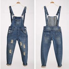 New Women’s Fashion Preppy Style Broken Hole Denim Suspender Pants Jumpsuit Overalls