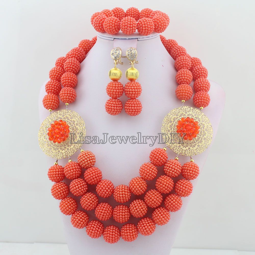 Splendid African Beads Jewelry Sets Nigerian Wedding African Coral Beads Jewelry Set HD5785