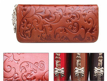 New Fashion Women Purse Genuine Leather Bag Wallet For Women Brand Designer Flower Vintage Wallet Zpper