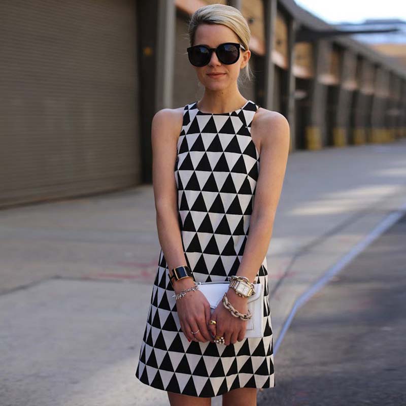 2016 summer women new European and American trade triangle fashion sexy sleeveless black and white print