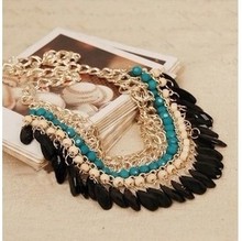 Wholesale 2014 Bohemian Tassels Drop Vintage Gold Choker Chain Neon Bib Statement Necklaces & Pendants Fashion Jewelry For Woman