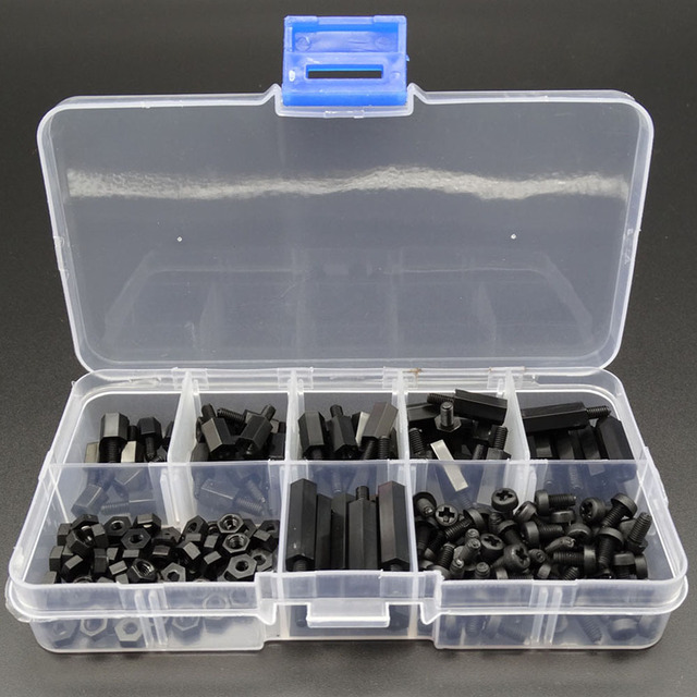180pcs/case Nylon Screws And Bolts m3 Plastic Bolt Nut Kit Hex Assorted Nuts And Bolts Black