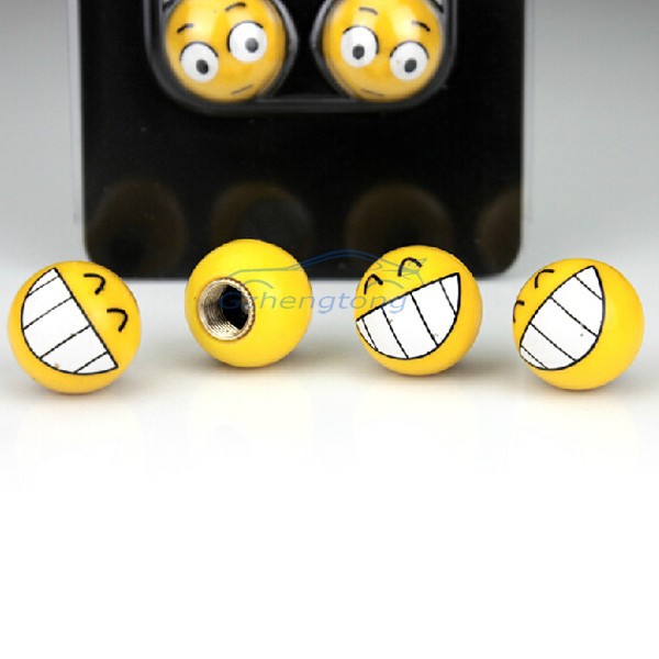 Universal Gas Nozzle Cover with Complacent Smiling Face English Tire Stem Valve Caps Car Decoration Four Pack (6)