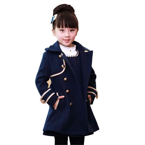 New2015 British Style Girls Winter Coat Sashes Kids Girls Clothes Button Fashino Slim Manteau Fille Enfant Long Thick Wool Coats (10)