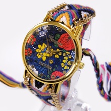 NEW Lace Watch Women Fashion Geneva Retro Flowers Rainbow Hippie Fabric Band Wristwatch Quartz Watch