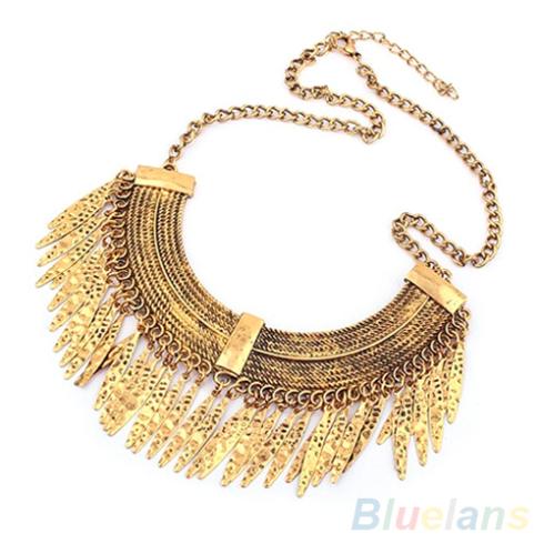 Women s Vintage Arc shaped Willow Salix Leaves Golden Alloy Chain Necklace Jewelry 1MAZ