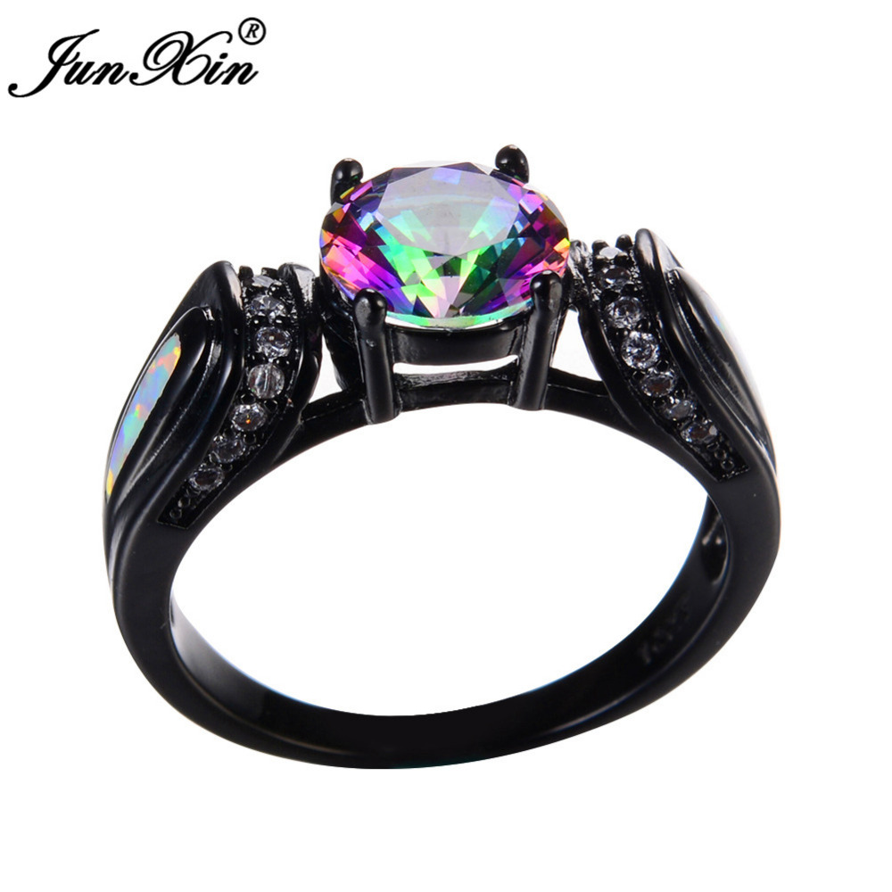 junxin white rainbow opal ring with aaa cz vintage black gold filled wedding engagement rings for - Rainbow Wedding Rings junxin white rainbow opal ring with aaa cz vintage black gold filled wedding engagement rings for - Rainbow Wedding Rings