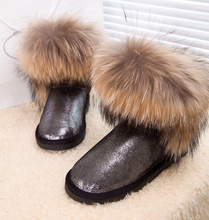 women winter 100 Real Fox Fur Genuine Leather Waterproof Women s Snow Shoes Cow Muscle Medium