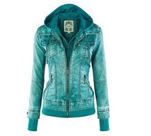 New 2016 autumn women vintage slim long sleeve quilt motorcycle water washed faux leather Hoodie Slim outerwear jacket