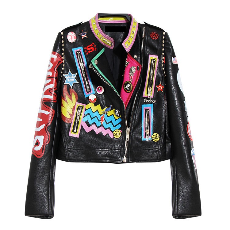 women's coats and jackets wholesale Wholesale Autumn Women Punk Heavy Metal Short Leather Jacket Black Zipper Rivet Long Sleeve Plus ...