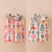 Baby flower printed vest 2016 autumn and winter new girl baby clothes for children quilted vest coat Hooded vest thick wt-5397