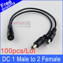100pcs DC Power 12V Pigtail 2.1*5.5mm 1 Female to 2 Male Y Splitter Plug Cable Jack