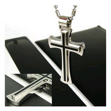 316L Steel Necklace Cross Necklace Black Enamel Design Necklace Jewelry Men Cross Necklace OTN06