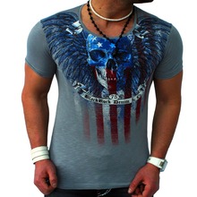 New Mens T Shirt 2015 Summer Listing Fashion Skull Printed Casual Man s Slim Fit Short