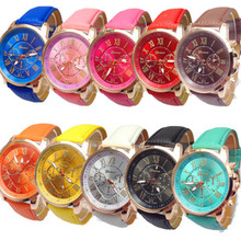 Nuevo reloj de ginebra relojes de cuarzo mujeres moda cuero jóvenes deportes del reloj dorado de vestir casuales relojes de pulsera relogios feminino