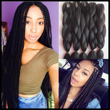 4-10 Packs Braiding Hair 24″ 100G Pure Black Color Kanekalon Senegalese Twists pressions Synthetic Jumbo Box Braiding Hair