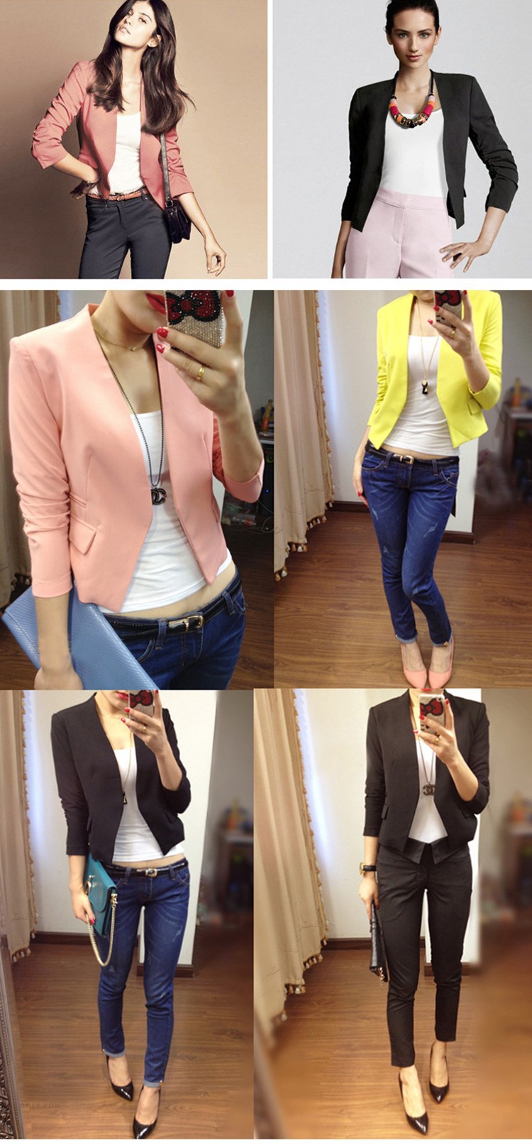 2015 New arrival women blazer fashion outwear colorful coat Three Quarter women jacket casual yellow blazer feminine JT48 (5)