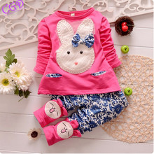 2016 New Baby Girls Clothing Set Kids Cartoon Bunny Suits Children Girl T Shirt+Pants 2pcs Clothes Sets Infants Rabbit Costume
