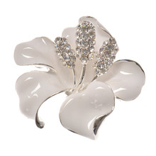 lackingone hot sale fashion Woman Dress Flowers Enamel Brooch Rhinestone Crystal Lily Flower Brooch for Wedding