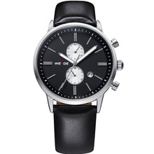 Cuero genuino WEIDE marca estilo moda Casual estilo militar hombres cuarzo vea fecha de pulsera Relogio Masculino