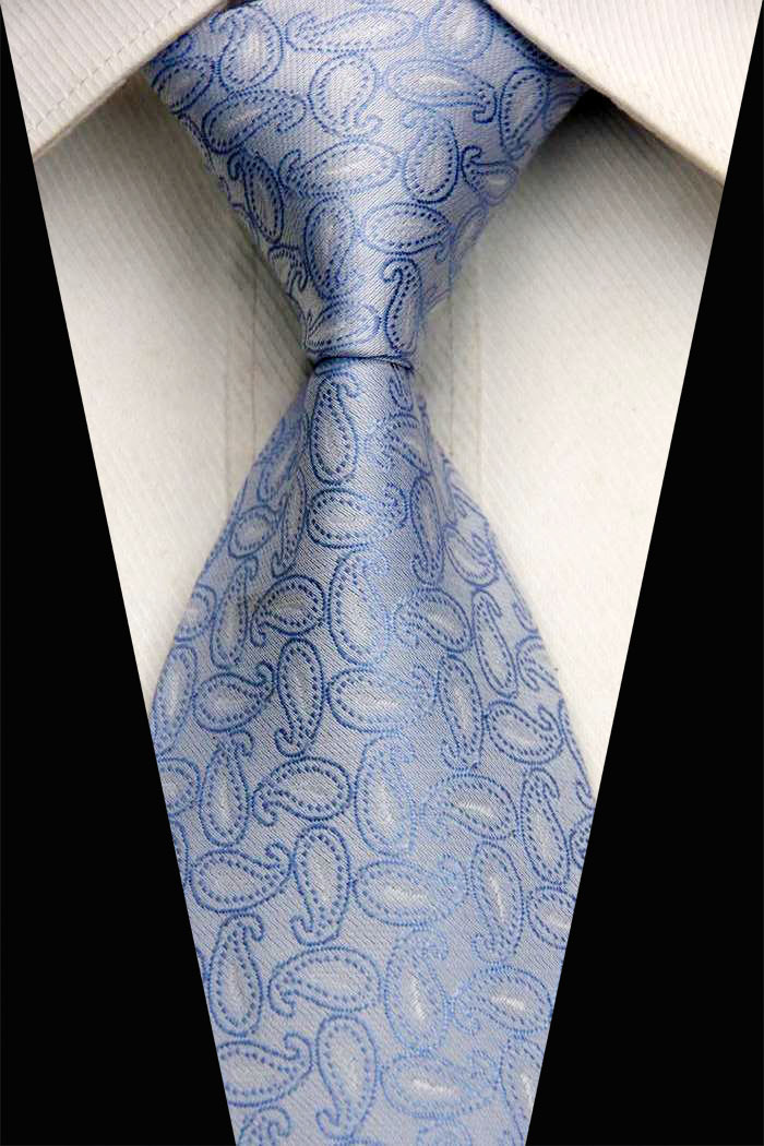 NT0557 Blue White Paisley New Classic Silk Polyester Man s Jacquard Woven Necktie Business Casual Knitting