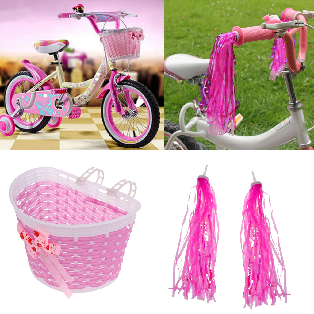 Bicycle Front Basket Shopping Holder with Kids Bike Grips Sparkle Retro Tassels Handlebar Streamers Purple