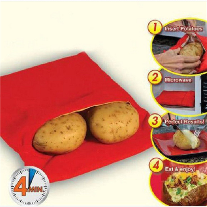 1PC New Red Washable Cooker Bag Baked Potato Microwave Cooking Potato Quick Fast (cooks 4 potatoes at once)G030