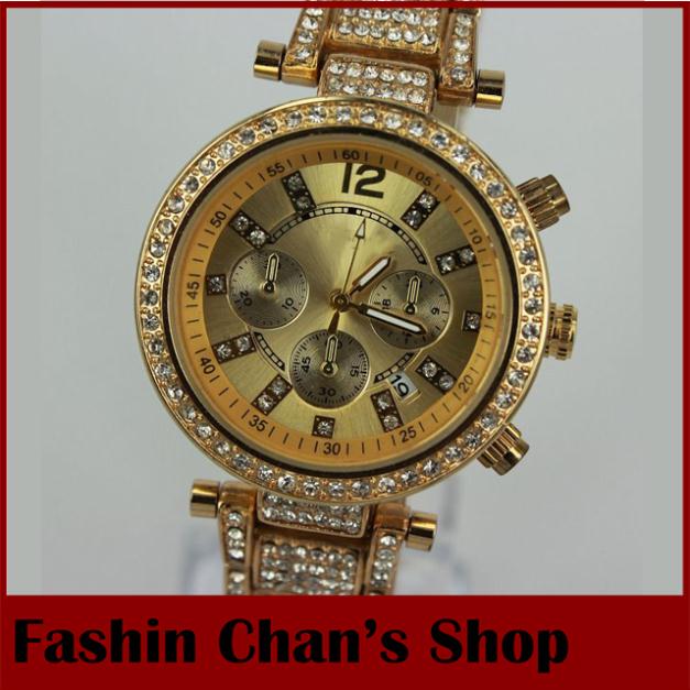 China air express hot women rhinestone dress watches analog quartz ladies full steel wristwatches 18k gold