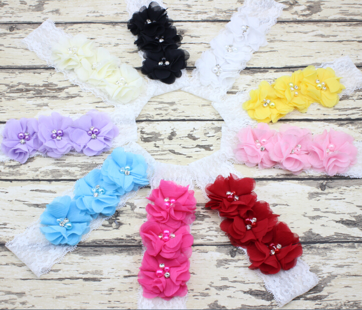 Wholesale Chiffon Flower Baby Lace Headband Stretchy Elastic Lace Headwrap for Girl Hair WIDE lace Headband 300pcs/lot