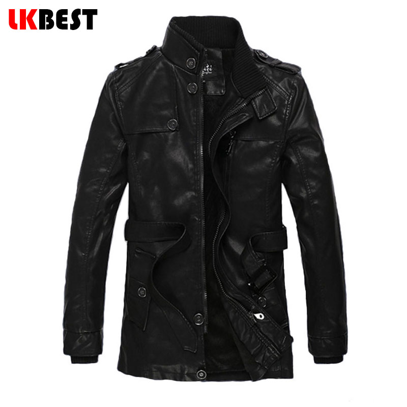2015 new arrival black leather jacket wool liner pilot leather jacket thick warm biker jacket PU winter jacket men (FY016)
