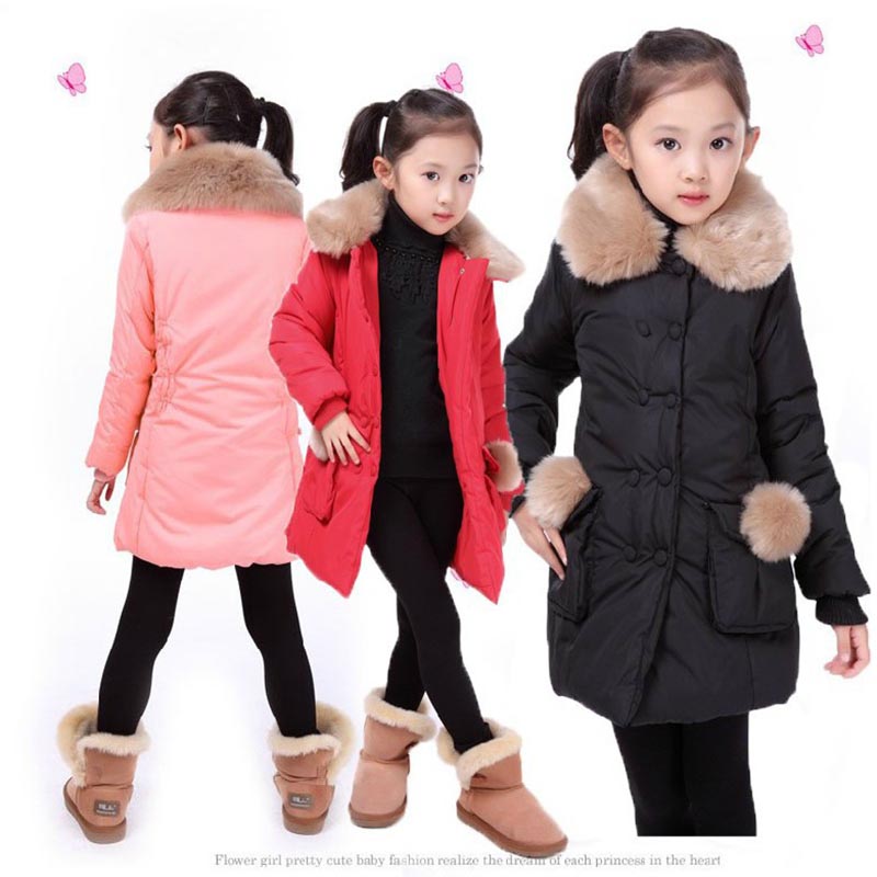 Girls winter coat clothes long kids snowsuit fur collar thicken children's winter padded jackets clothing down parkas outerwear