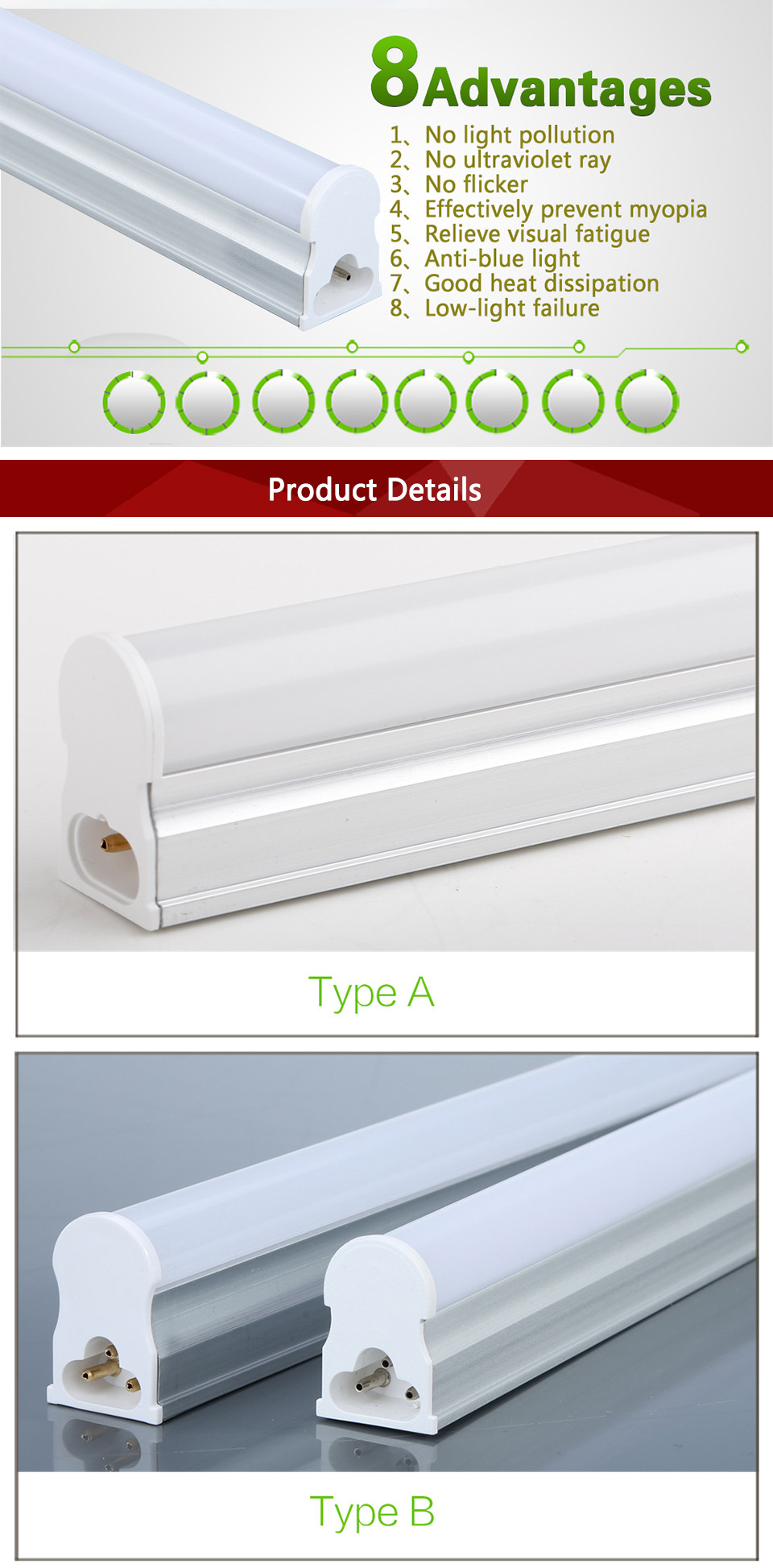 TUBO a LED T5 Lampada Luce integrato 5 W 9 W 600 300 mm 2/' 1/' BIANCO FREDDO BIANCO CALDO