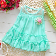2016 Fashion Summer Sleeveless Lace Bow Cute Baby Party Birthday Girls Kids Children Dresses Princess Infant