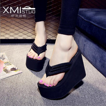Free Shipping 2016 Ultra High Heels Beach Slippers Summer Wedges Platform Sandals Flip Flops Women Shoes
