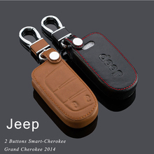 Genuine Leather Car Keychain Key Fob Case Cover for Jeep 2014 Cherokee Grand Cherokee Wrangler Compass Patriot Smart Key Holder
