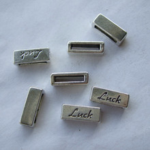 Antique Silver Rectangular Slide Spacer Carved LUCK Charms For 10*2mm Flat Leather Cord Jewelry Findings