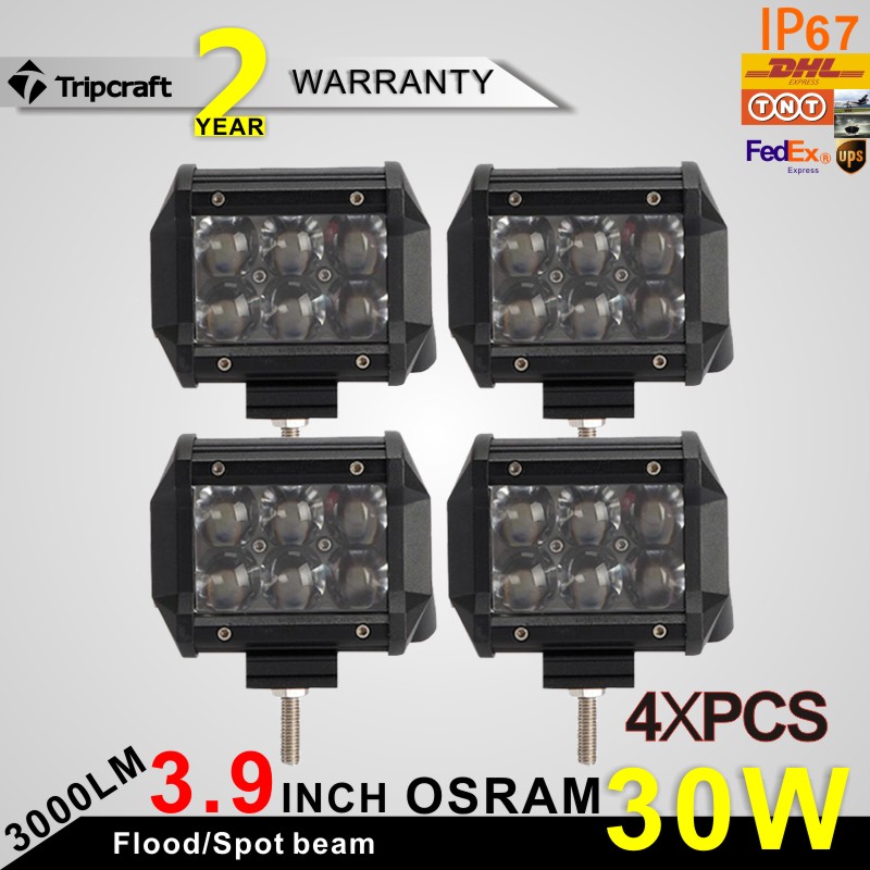 4PCS OSRAM 4 inch 30W LED Work Light Bar Car Driving Offroad Light Spot Flood 4WD camper ATV Truck 4x4 2700lm Fog light 36W