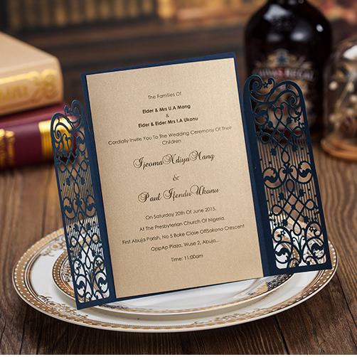 50pcs luxurious elegant laser cutting Wedding Invitations card blue marriage invitation cards Convite Casamento vintage hollow