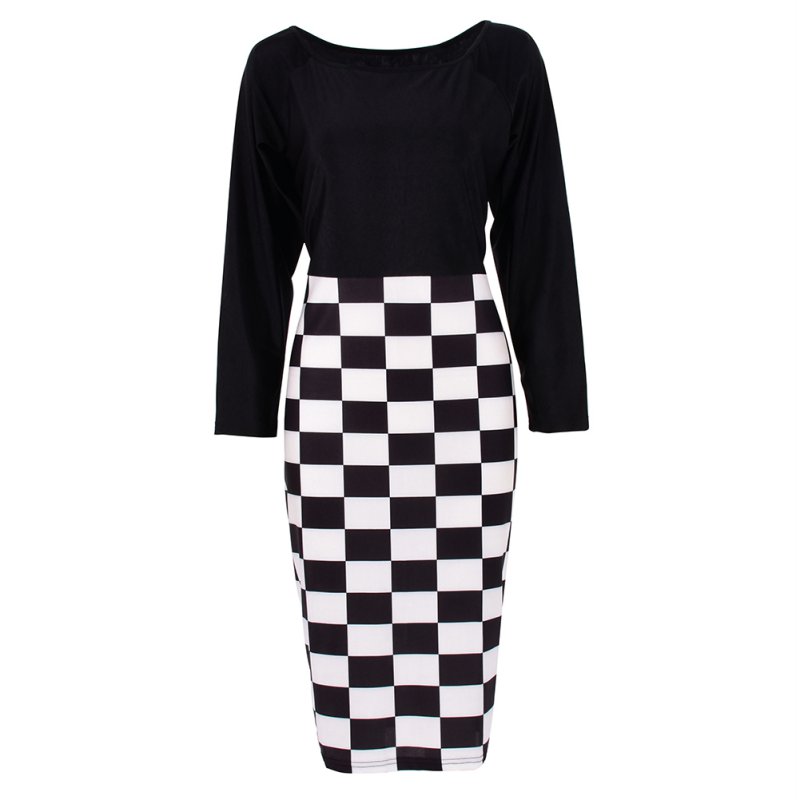 Women Patchwork font b Tartan b font Check Plaid Wear Work Business Party Bodycon Sexy Dress