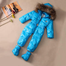 Large natural fur baby winter clothing for boys / girl jumpsuit / Child down jumpsuit with belt 4 to choose free shipping