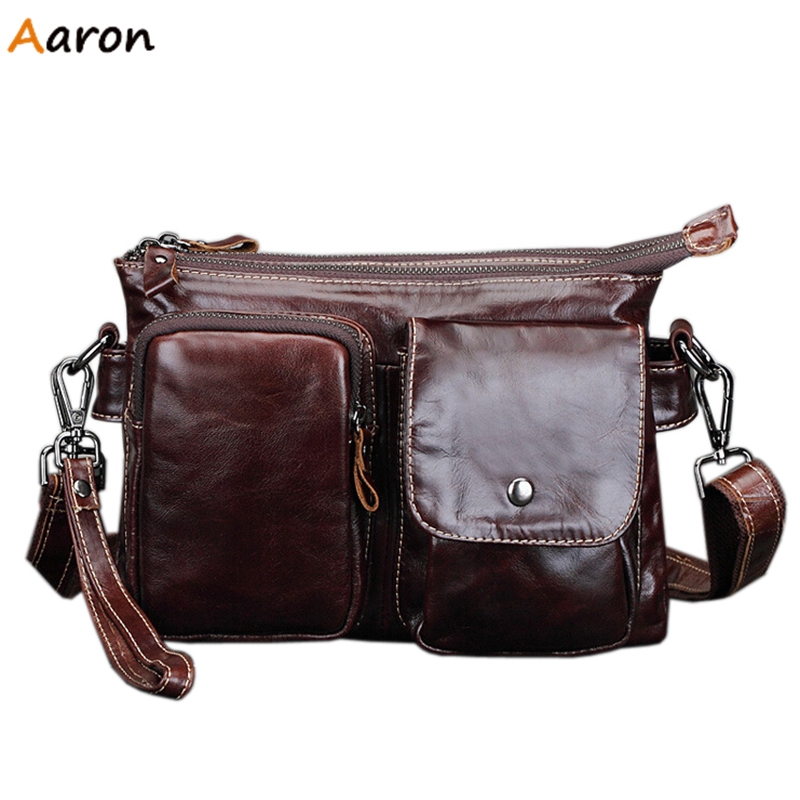 Aaron Casual Two Layers Men s Leather Messenger Bag Men s Handbag With Hand held Belt