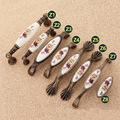 Alloy Knobs Vintage Rural Flower White Bronze Ceramic For 8 Sizes Cabinet Cupboard Kitchen Accessories Door