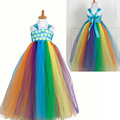 fashion handmade flower girl kids party wear frocks tutu rainbow crochet children gown designs